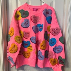 QOS Colorful Heart Patterned Sweatshirt